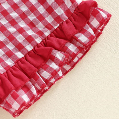Children's outfit with red and blue top and shorts - ChildAngle Toddler Girls 4th of July Ruffle Plaid Tops and Shorts