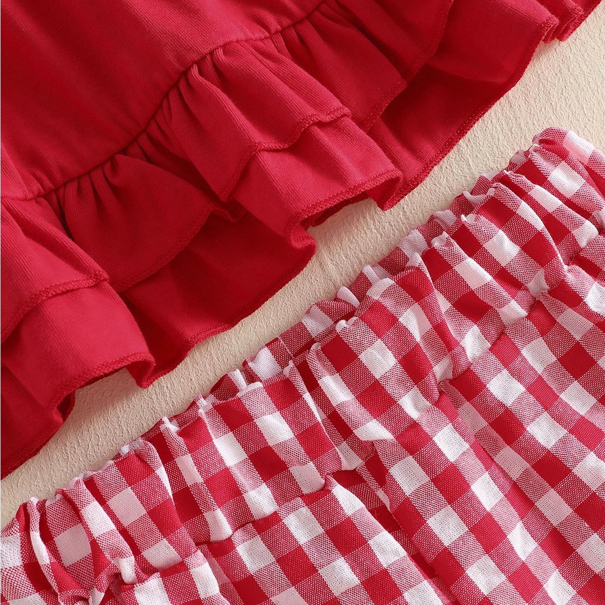 Children's outfit with red and blue top and shorts - ChildAngle Toddler Girls 4th of July Ruffle Plaid Tops and Shorts