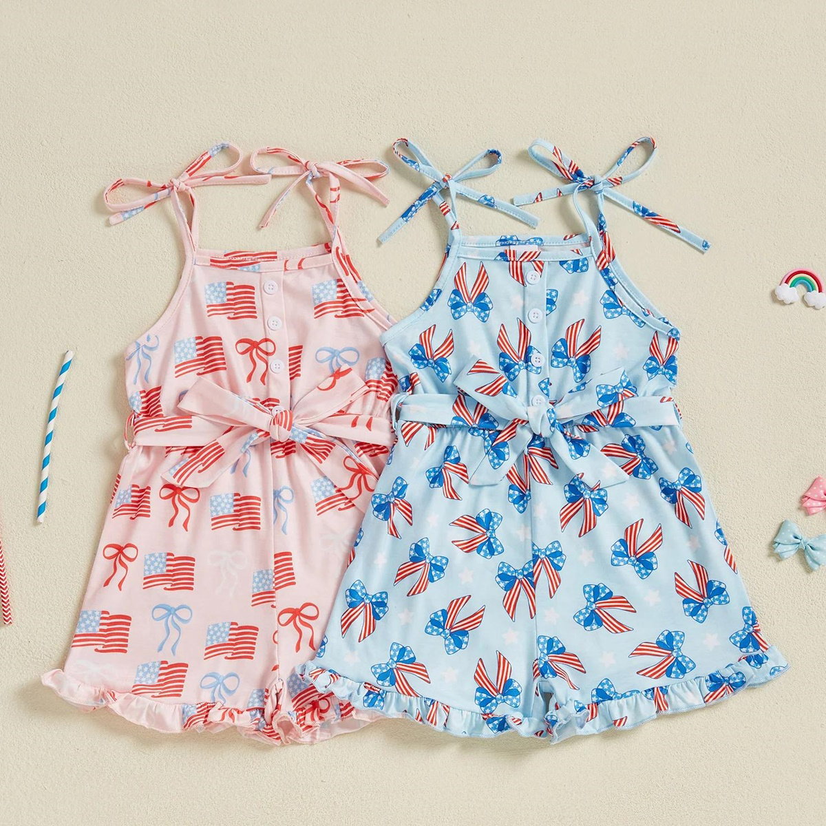 Toddler Girls children's jumsuits with patriotic designs - ChildAngle Toddler Bowknow American Flag Baby Jumpsuit