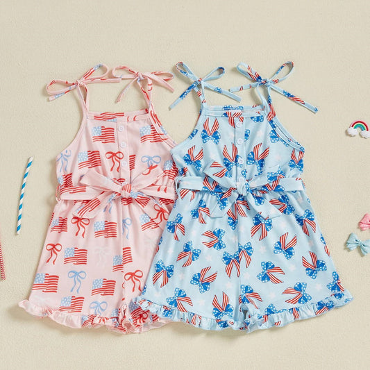 Toddler Girls children's jumsuits with patriotic designs - ChildAngle Toddler Bowknow American Flag Baby Jumpsuit