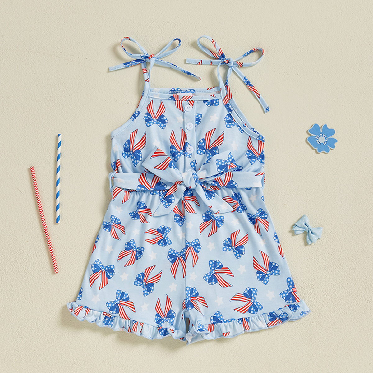 Toddler Girls children's jumsuits with patriotic designs - ChildAngle Toddler Bowknow American Flag Baby Jumpsuit