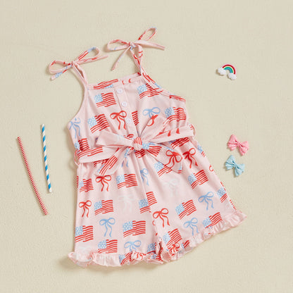Toddler Girls children's jumsuits with patriotic designs - ChildAngle Toddler Bowknow American Flag Baby Jumpsuit