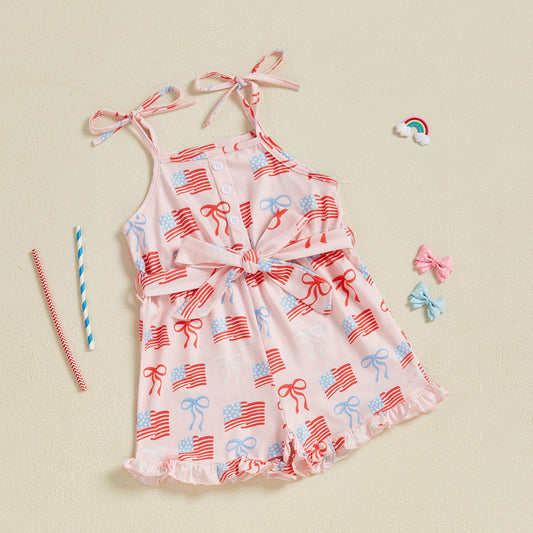 Toddler Girls children's jumsuits with patriotic designs - ChildAngle Toddler Bowknow American Flag Baby Jumpsuit