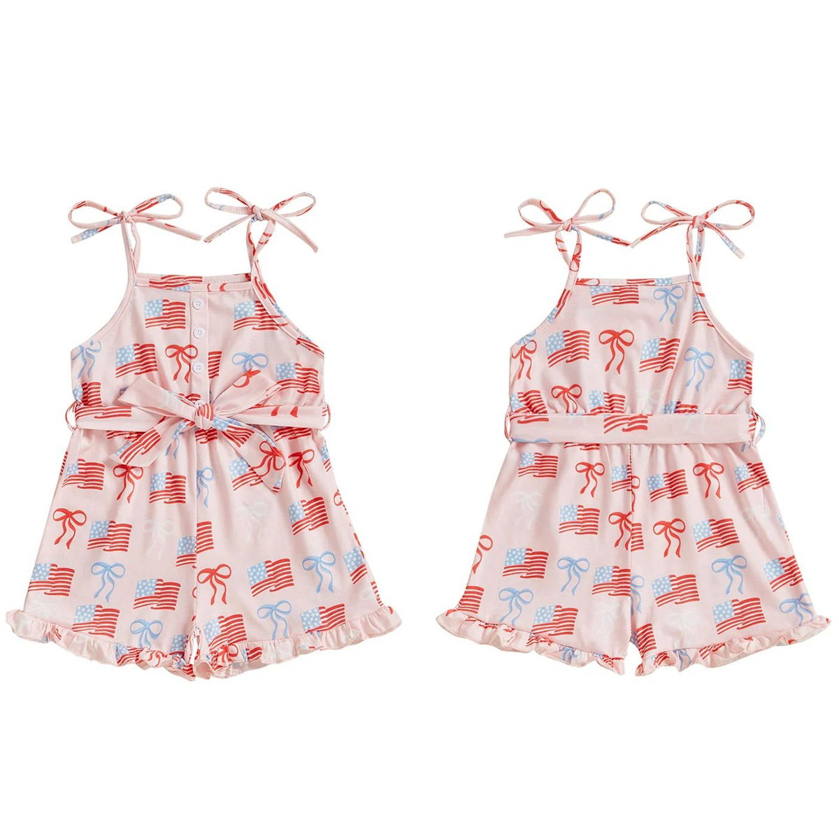 Toddler Girls children's jumsuits with patriotic designs - ChildAngle Toddler Bowknow American Flag Baby Jumpsuit