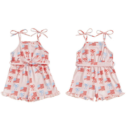 Toddler Girls children's jumsuits with patriotic designs - ChildAngle Toddler Bowknow American Flag Baby Jumpsuit