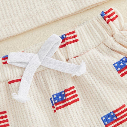Light Blue USA Star Patterned Kids 4th of July Tops and Shorts - ChildAngle