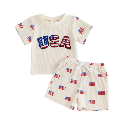 USA Star Patterned Kids 4th of July Tops and Shorts - ChildAngle