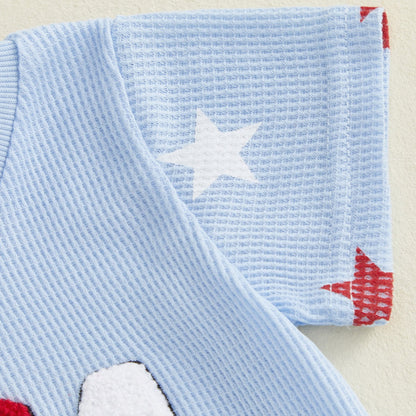 Light Blue USA Star Patterned Kids 4th of July Tops and Shorts - ChildAngle