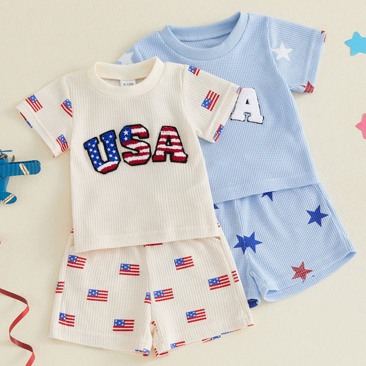 Kids 4th of July Tops and Shorts Set American Flag - ChildAngle
