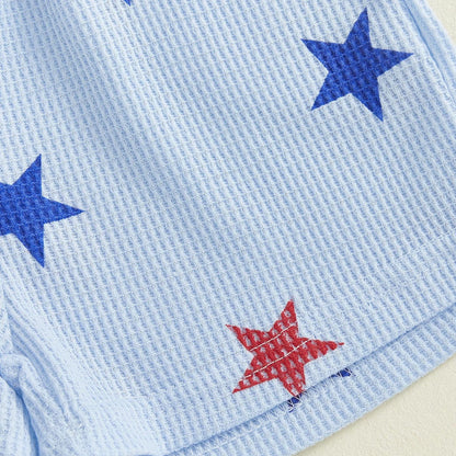 Light Blue USA Star Patterned Kids 4th of July Tops and Shorts - ChildAngle