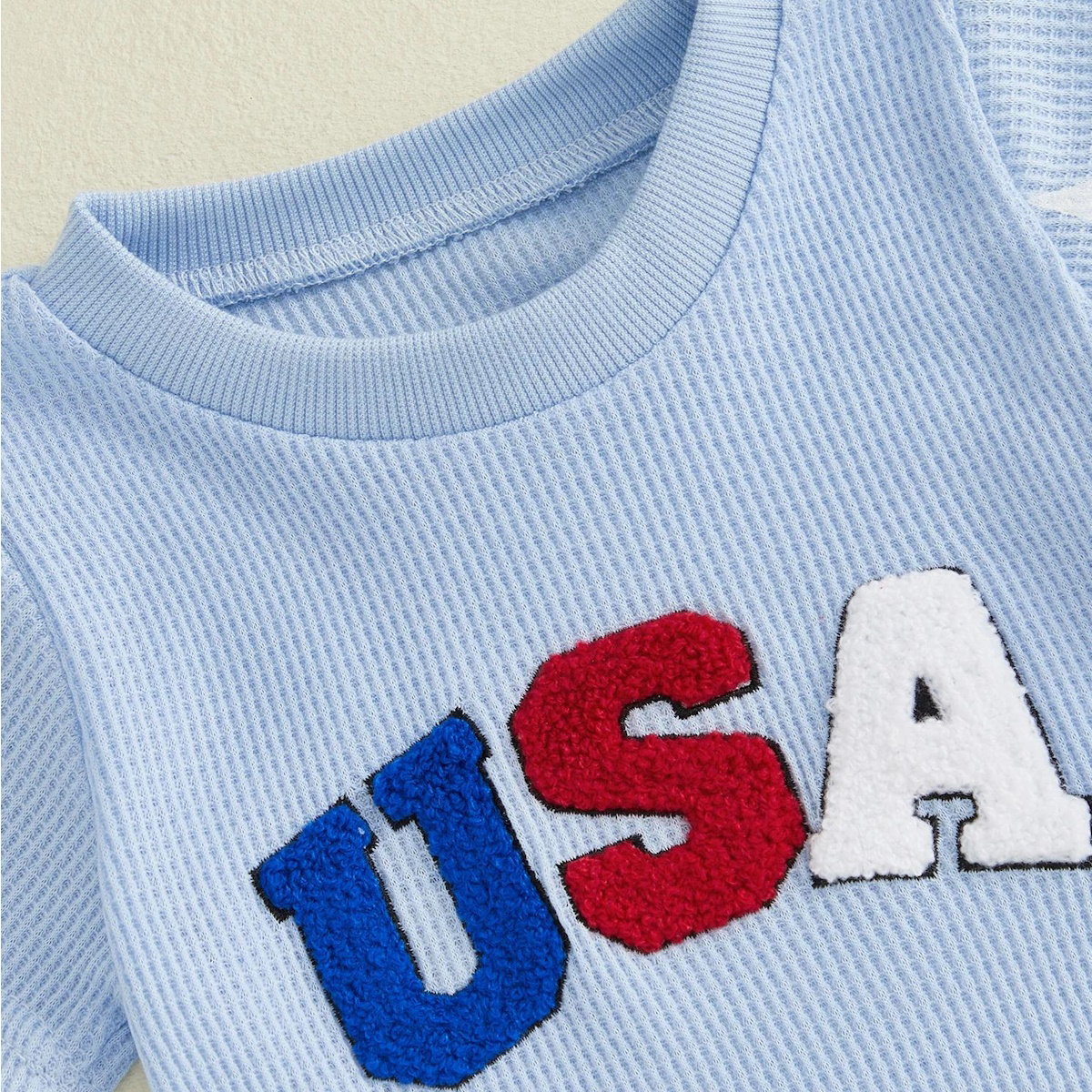 Light Blue USA Star Patterned Kids 4th of July Tops and Shorts - ChildAngle