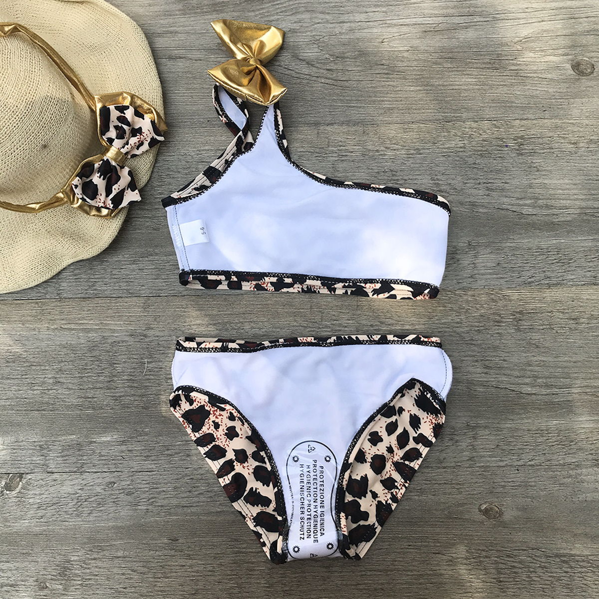 3PCS Toddler Girls Leopard Off-shoulder Bow Bikini Set - ChildAngle Girls Swimsuits