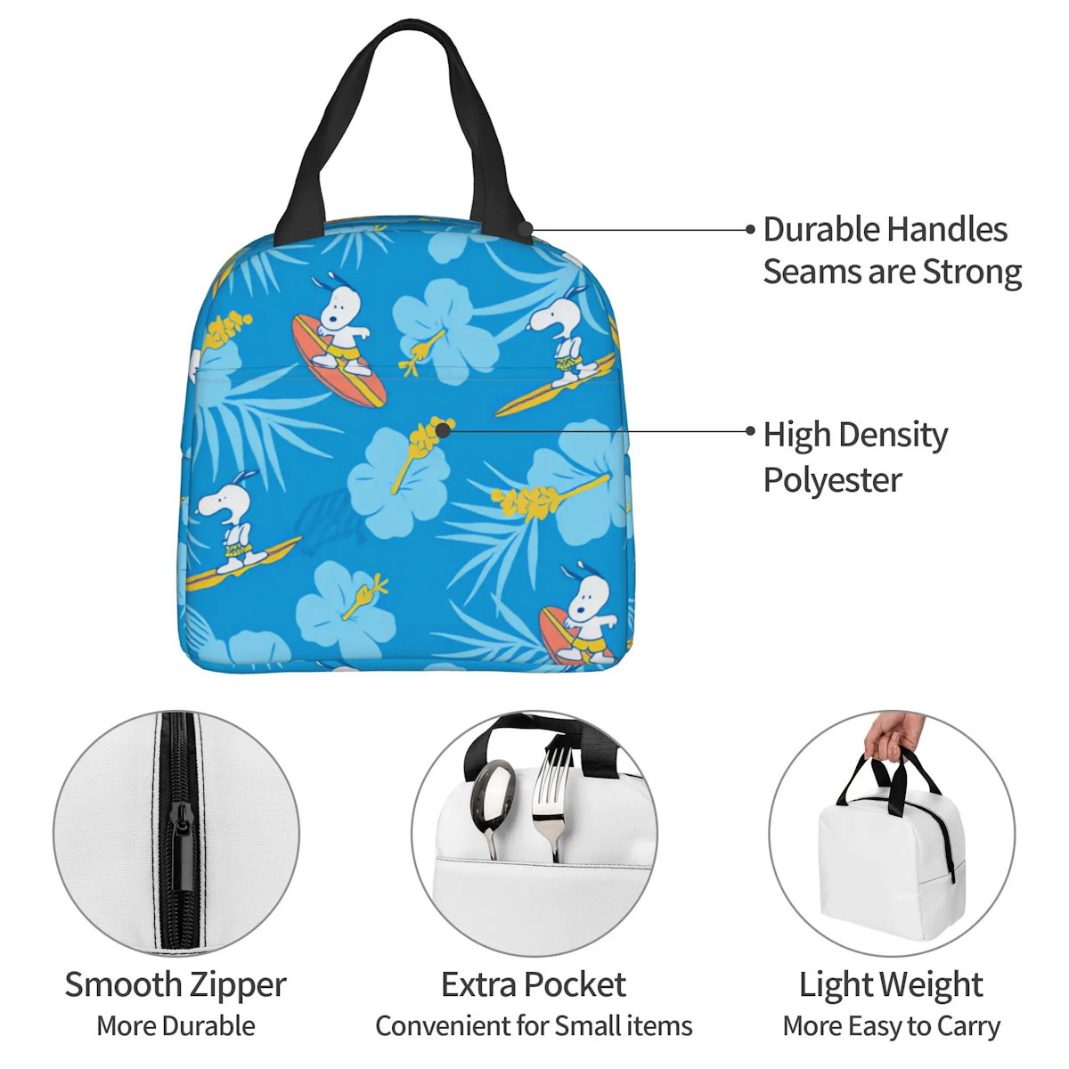 Snoopy Lunch Bag Picnic Portable Lunch Bag Tote for School - ChildAngle