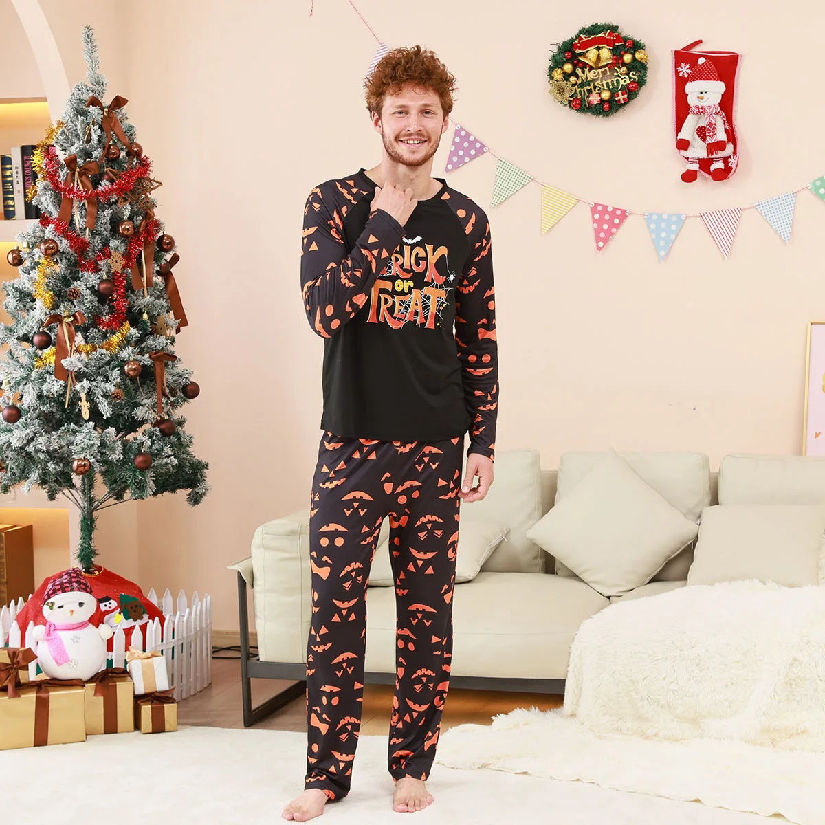 Halloween Family Pajama Trick or Treat Matching Halloween Pumpkin Print Sleepwear Family Look Pyjamas - ChildAngle