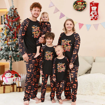 Halloween Family Pajama Trick or Treat Matching Halloween Pumpkin Print Sleepwear Family Look Pyjamas - ChildAngle