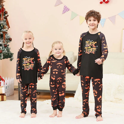 Halloween Family Pajama Trick or Treat Matching Halloween Pumpkin Print Sleepwear Family Look Pyjamas - ChildAngle