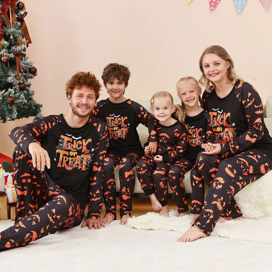 Halloween Family Pajama Trick or Treat Matching Halloween Pumpkin Print Sleepwear Family Look Pyjamas - ChildAngle