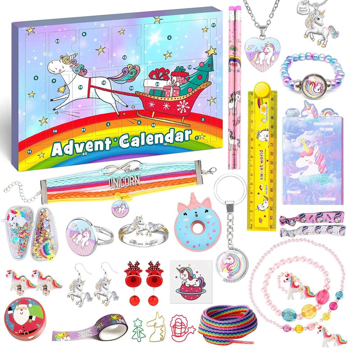 Unicorn Advent Calendar for Girl Bracelet Advent Calendar Christmas 24 Days Unicorn Jewelry Set - ChildAngle