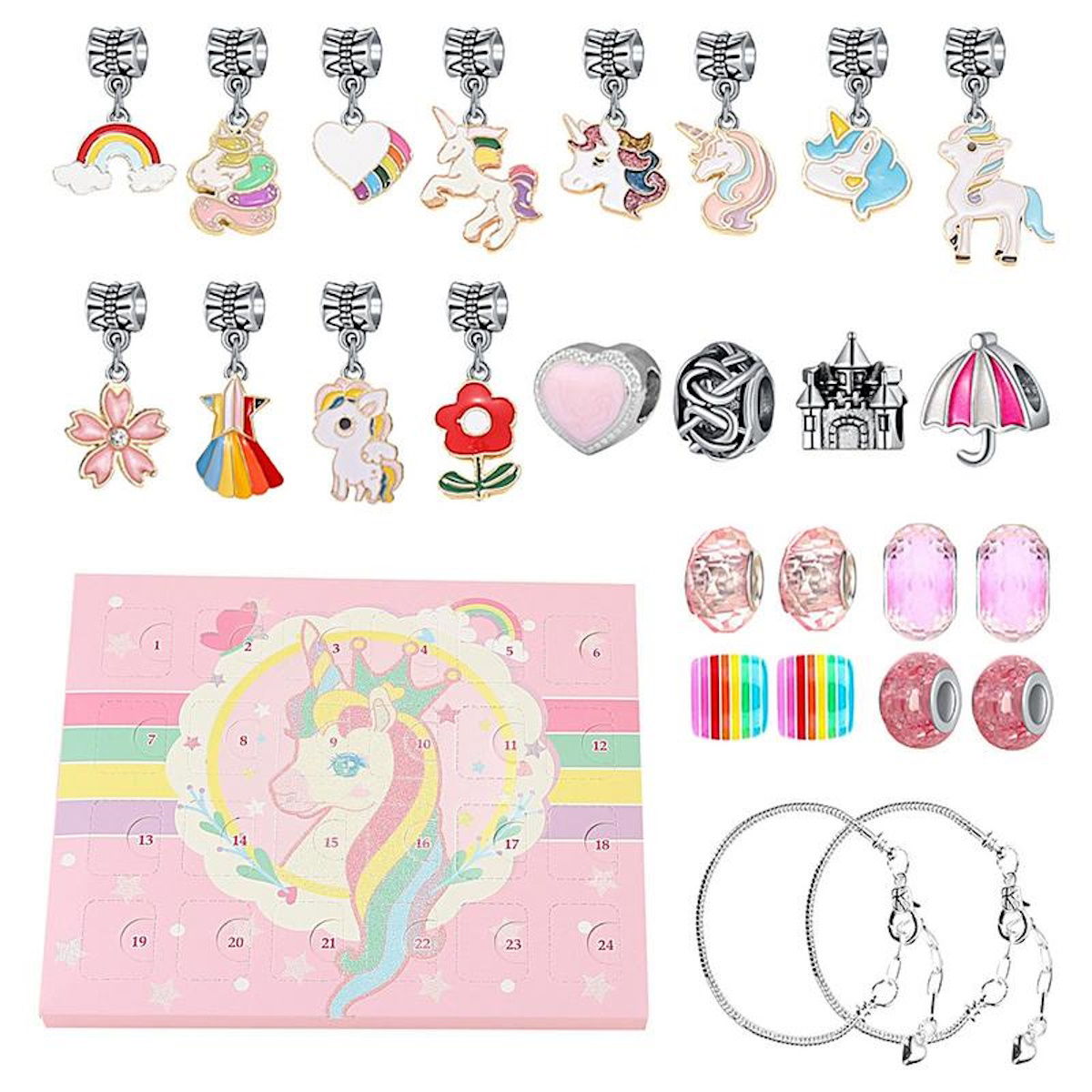 Unicorn Advent Calendar for Girl Bracelet Advent Calendar Christmas 24 Days Unicorn Jewelry Set - ChildAngle