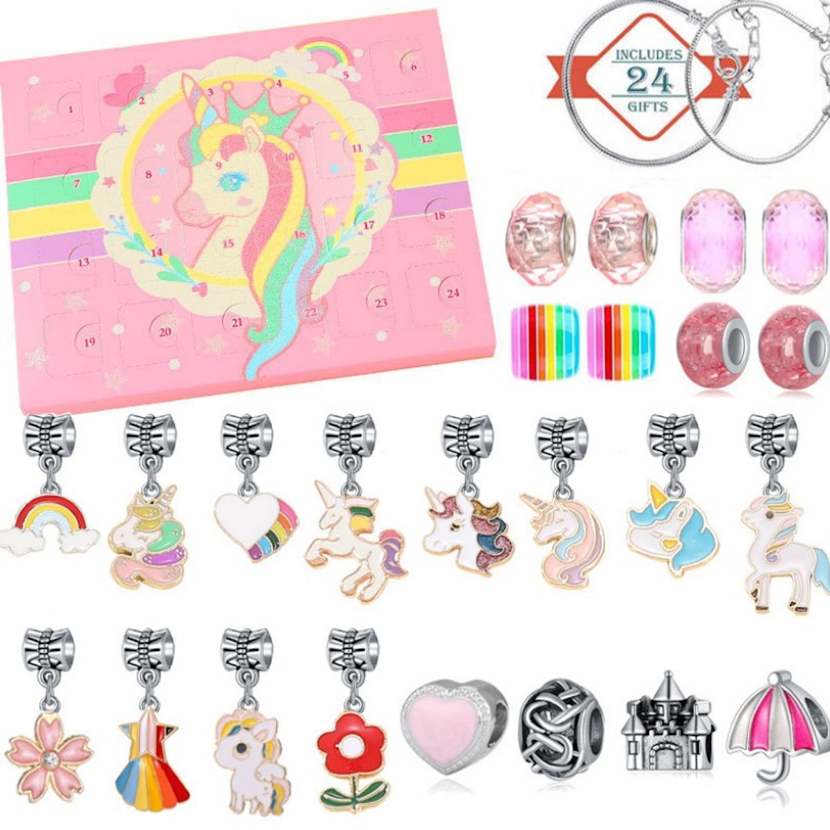 Unicorn Advent Calendar for Girl Bracelet Advent Calendar Christmas 24 Days Unicorn Jewelry Set - ChildAngle