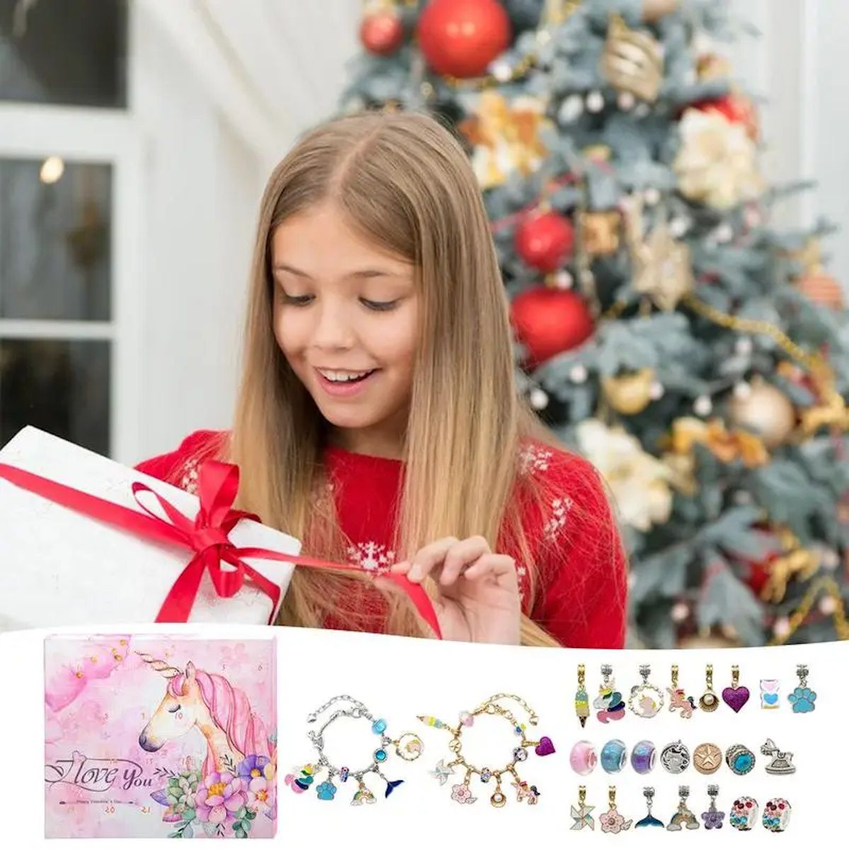 Unicorn Advent Calendar for Girl Bracelet Advent Calendar Christmas 24 Days Unicorn Jewelry Set - ChildAngle