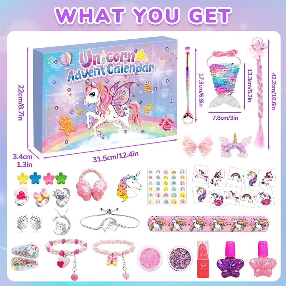 Unicorn Advent Calendar Hairband Hairclip Jewelry Accessories for Girl Christmas 24 Days Unicorn Jewelry Accessories - ChildAngle