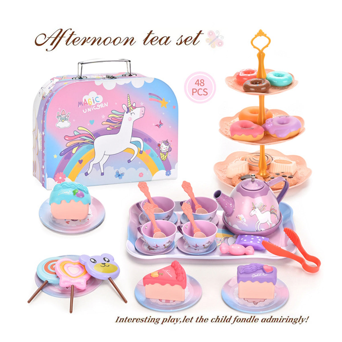 Unicorn Afternoon Tea Party Pretend Play Toys with Alloy Storage Box - ChildAngle