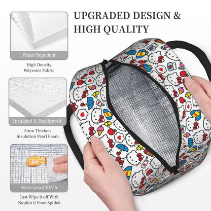 White Hello Kitty Lunch Bags Portable Insulated School Lunch Bags - ChildAngle