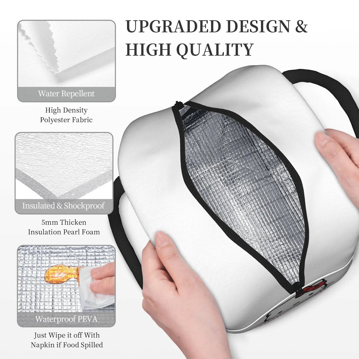 White Hello Kitty Lunch Bags Portable Insulated School Lunch Bags - ChildAngle