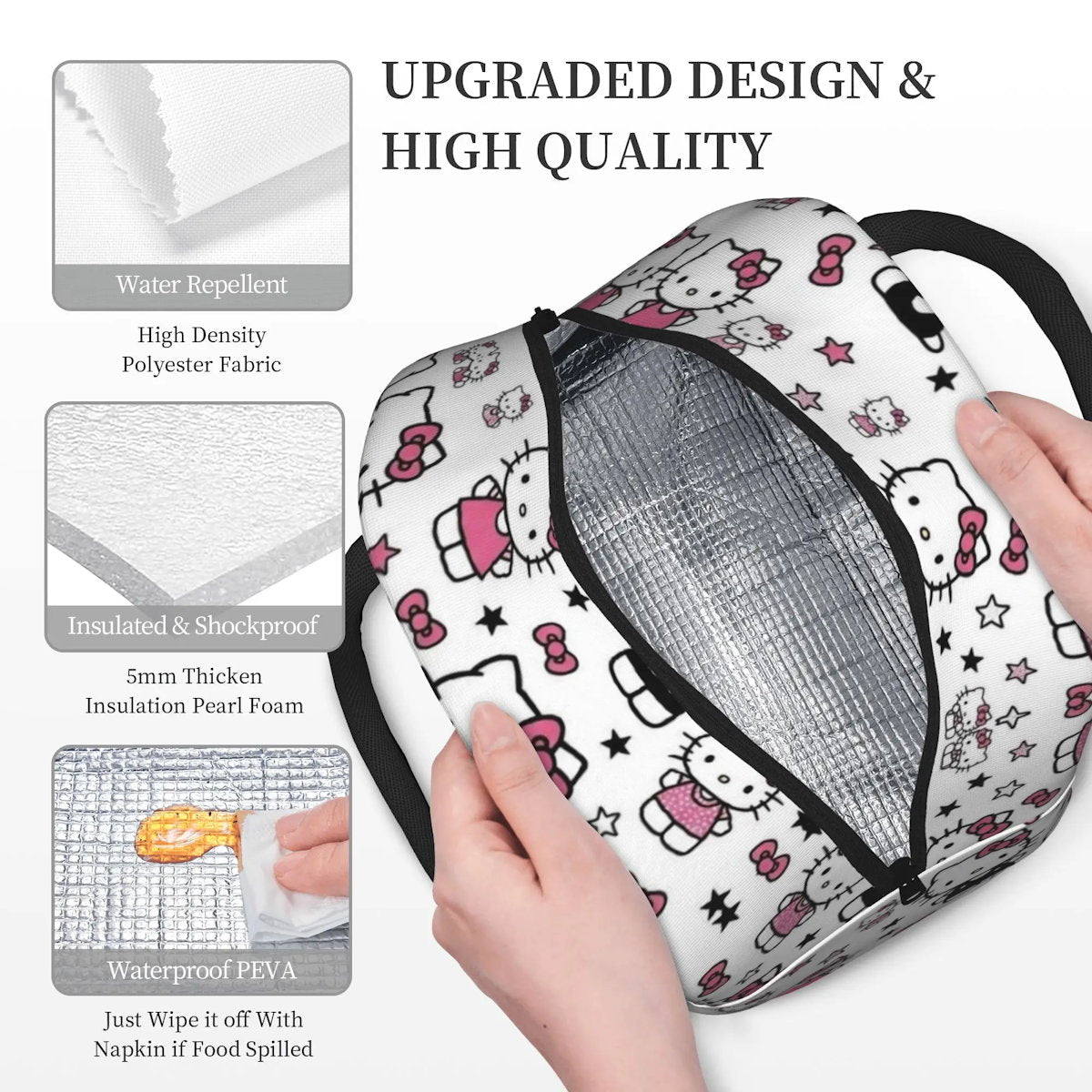 White Hello Kitty Lunch Bags Portable Insulated School Lunch Bags - ChildAngle