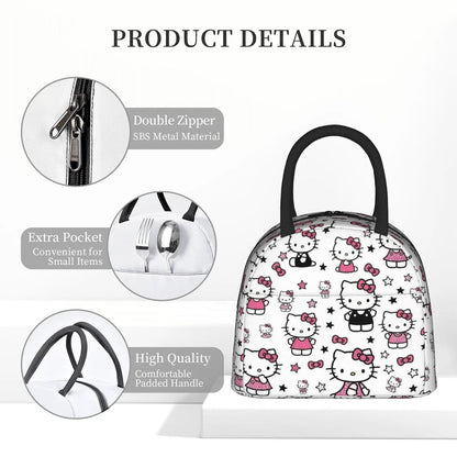 White Hello Kitty Lunch Bags Portable Insulated School Lunch Bags - ChildAngle