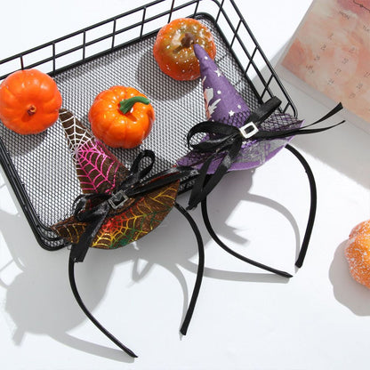 Girls Halloween Witch Hat Headband Spider Web Sorceress Hat - ChildAngle