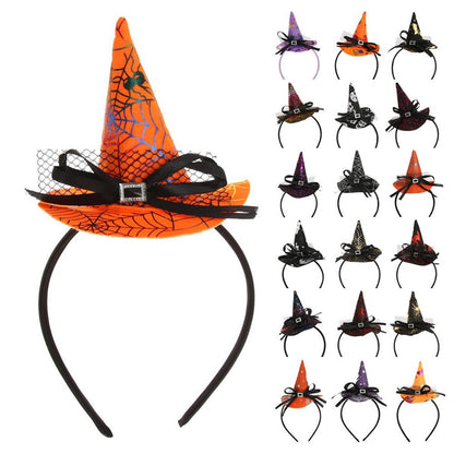 Girls Halloween Witch Hat Headband Spider Web Sorceress Hat - ChildAngle
