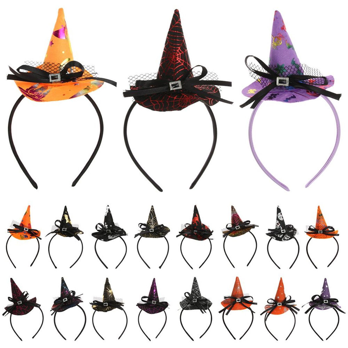 Girls Halloween Witch Hat Headband Spider Web Sorceress Hat - ChildAngle