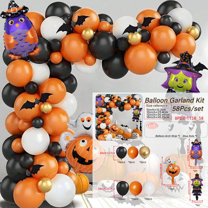 58PCS 16'' Witch Owl Pumpkin Halloween Balloon Garland and Arch Set - ChildAngle