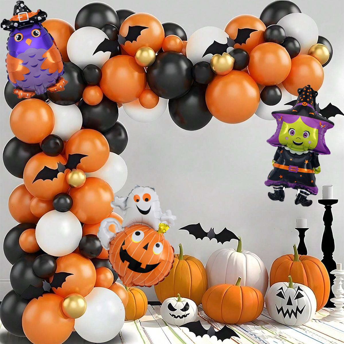 58PCS 16'' Witch Owl Pumpkin Halloween Balloon Garland and Arch Set - ChildAngle