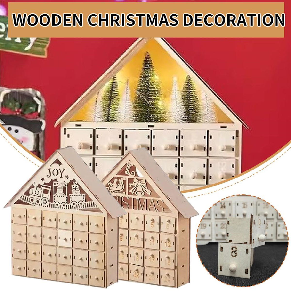 Wooden Advent Calendar Christmas Countdown Box with Drawers - ChildAngle