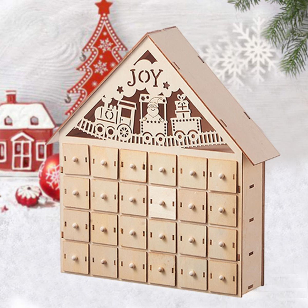 Wooden Advent Calendar Christmas Countdown Box with Drawers - ChildAngle