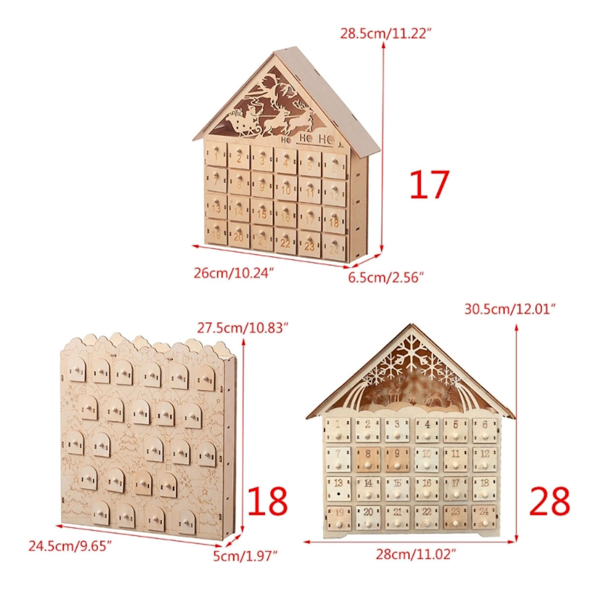 Wooden Advent Calendar Christmas Countdown Box with Drawers - ChildAngle