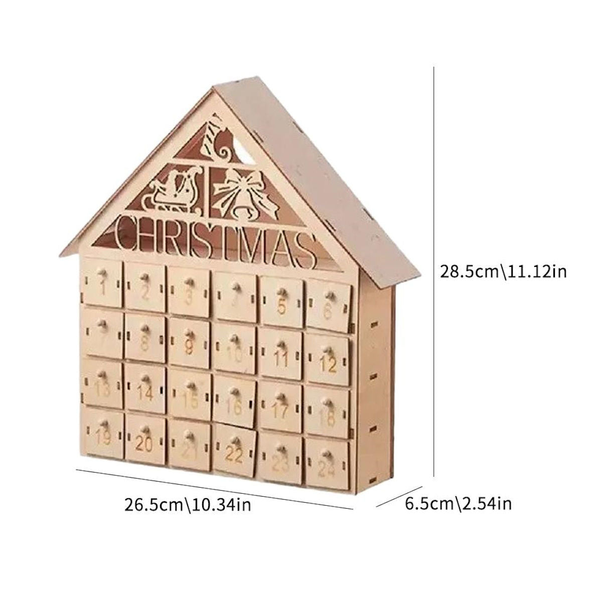 Wooden Advent Calendar Christmas Countdown Box with Drawers - ChildAngle