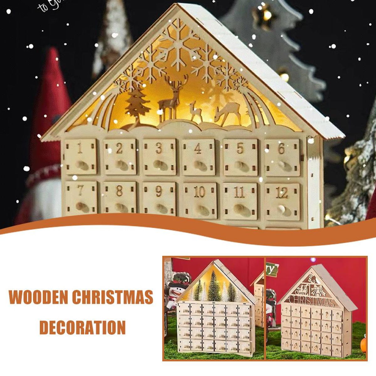 Wooden Advent Calendar Christmas Countdown Box with Drawers - ChildAngle
