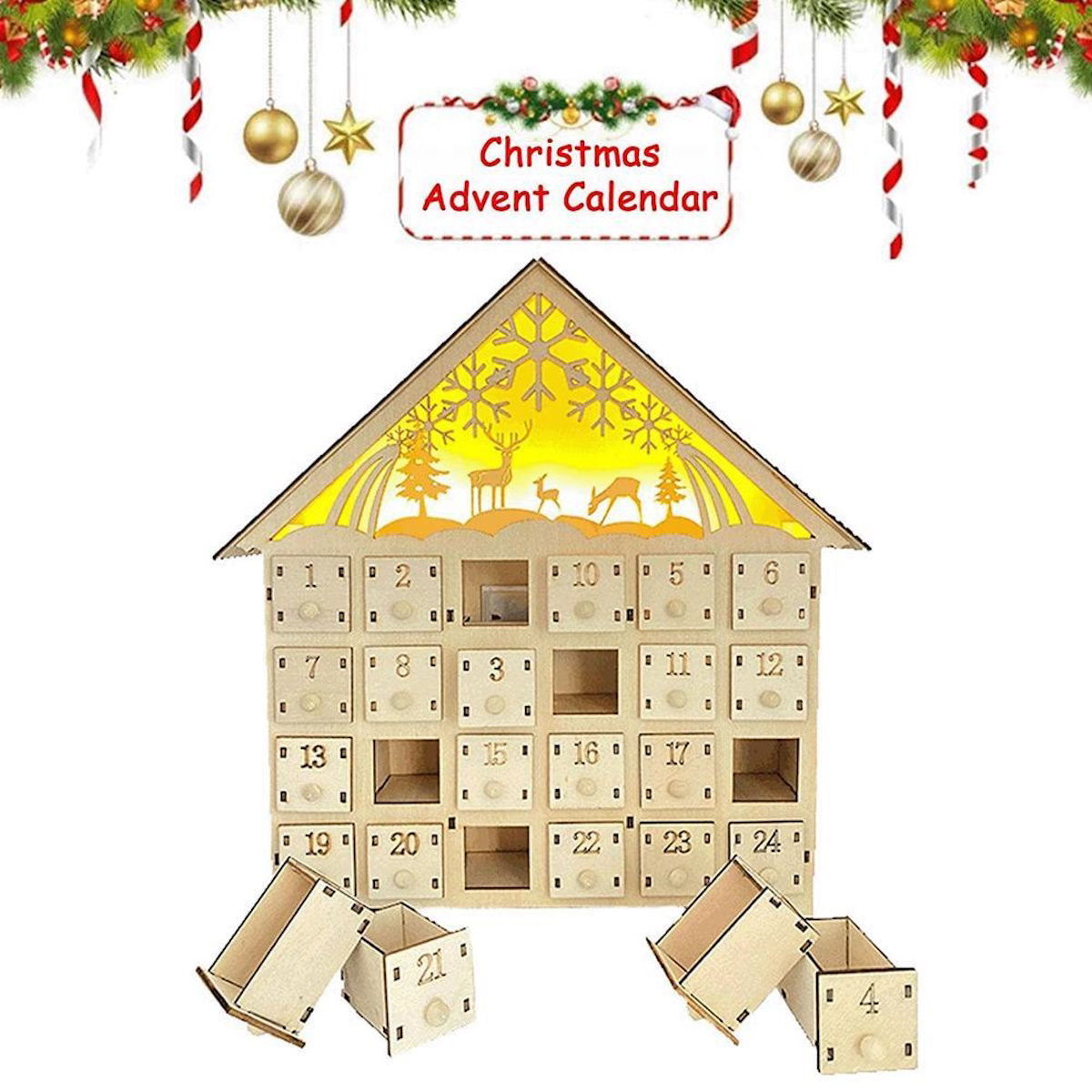 Wooden Advent Calendar Christmas Countdown Box with Drawers - ChildAngle