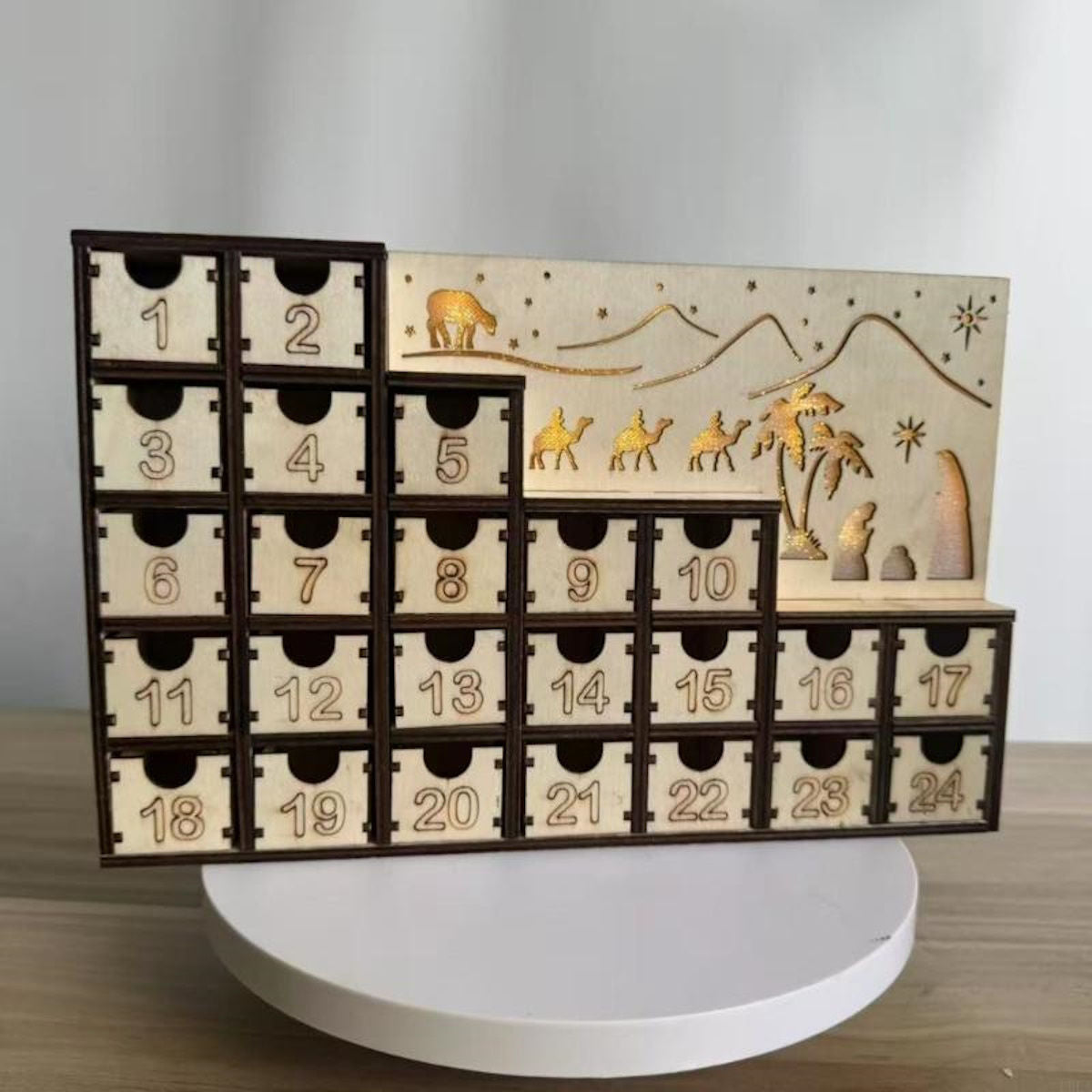 Wooden Advent Calendar Christmas Countdown Box with Drawers - ChildAngle