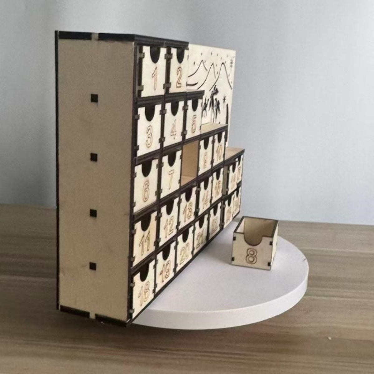 Wooden Advent Calendar Christmas Countdown Box with Drawers - ChildAngle