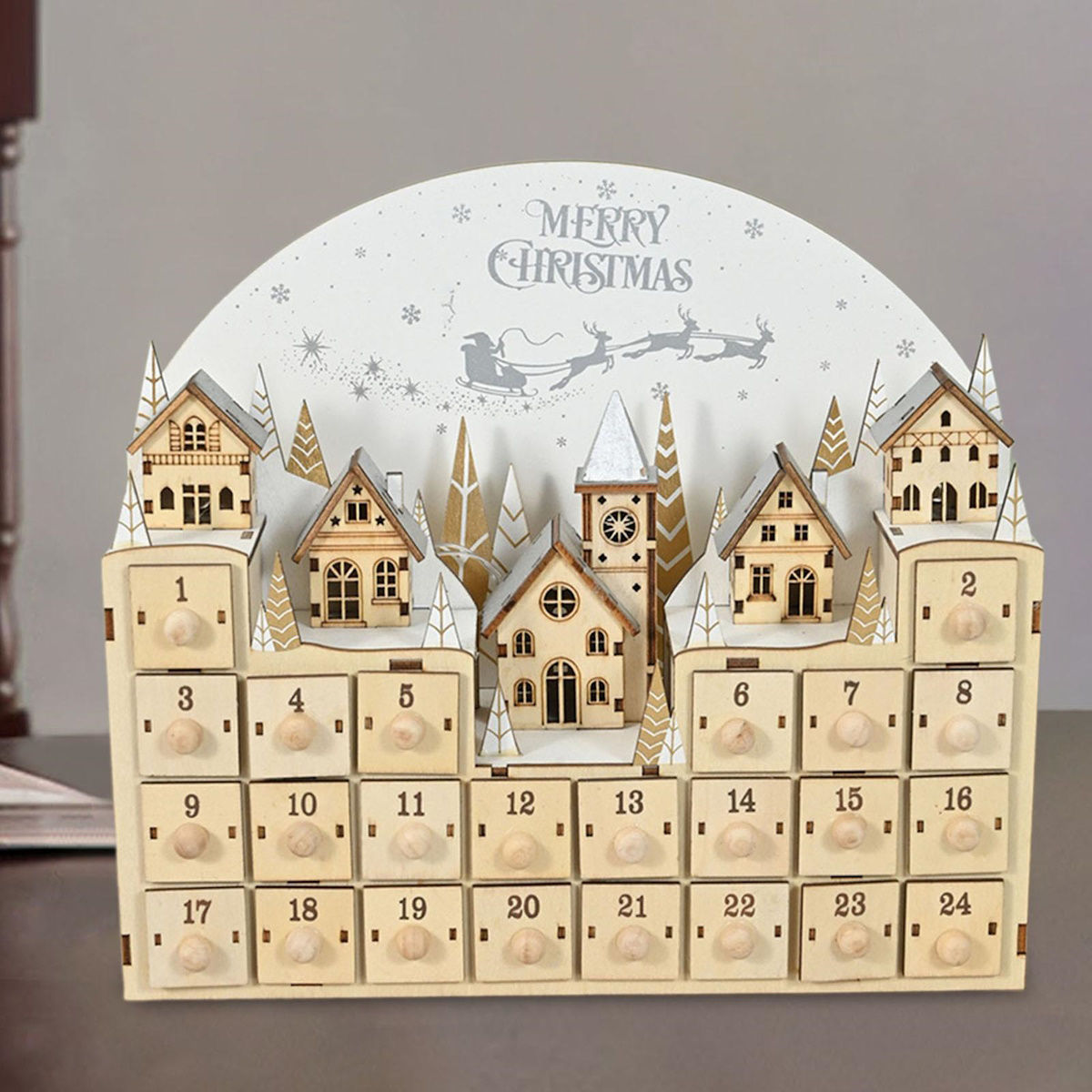 Wooden Advent Calendar Christmas Countdown Box with Drawers - ChildAngle