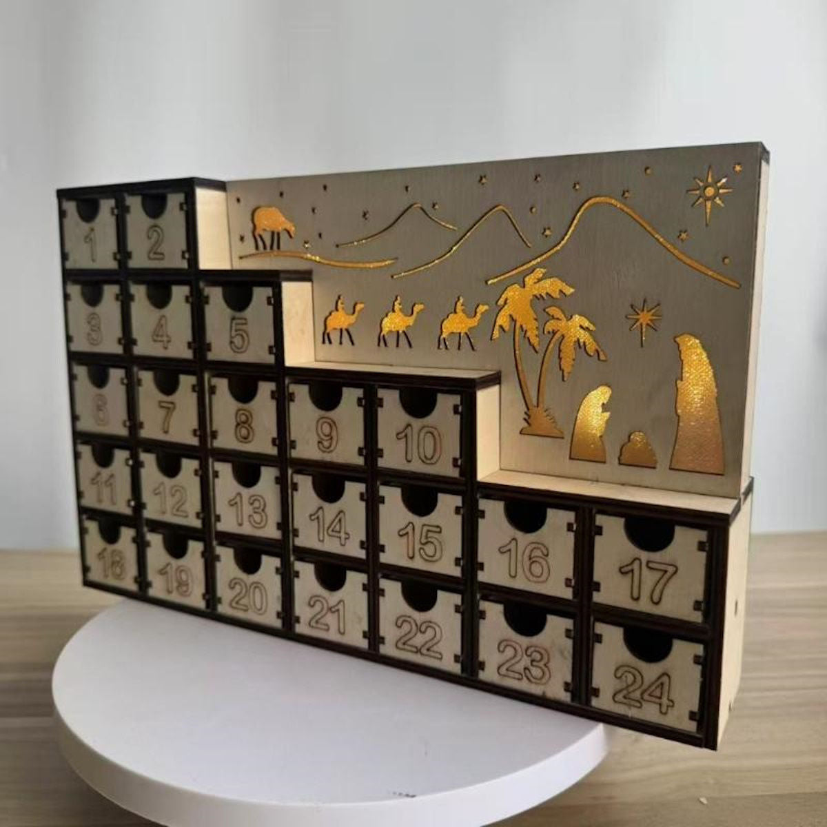 Wooden Advent Calendar Christmas Countdown Box with Drawers - ChildAngle