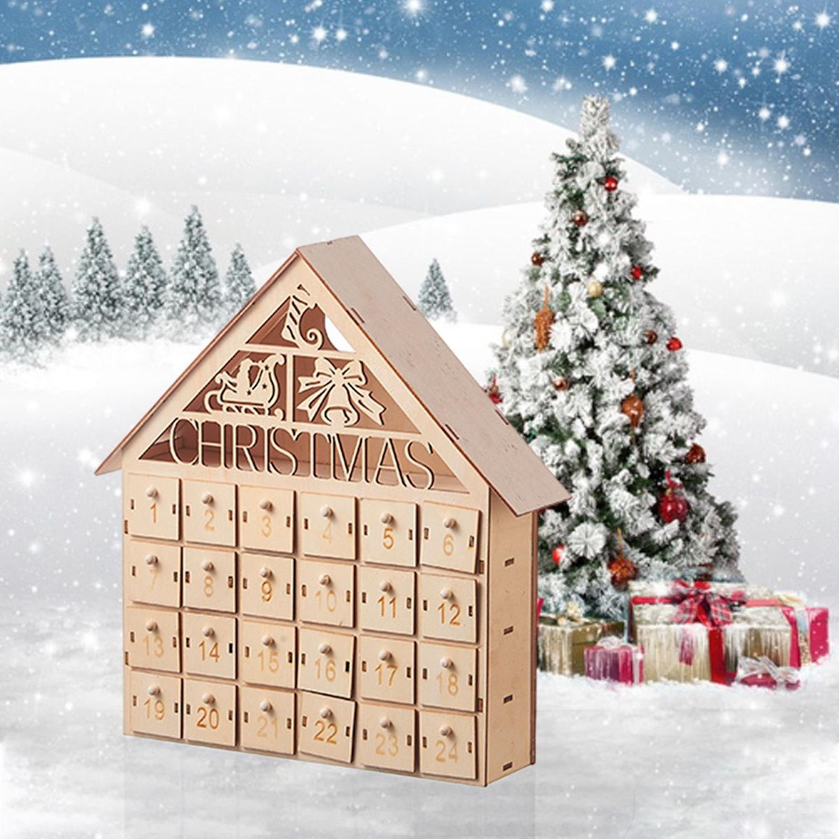 Wooden Advent Calendar Christmas Countdown Box with Drawers - ChildAngle