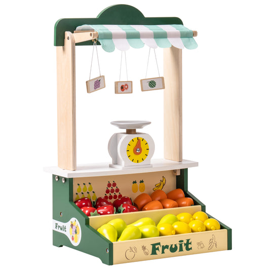 Wooden Play Grocery Toys Market Fruit Stall with Food Scale