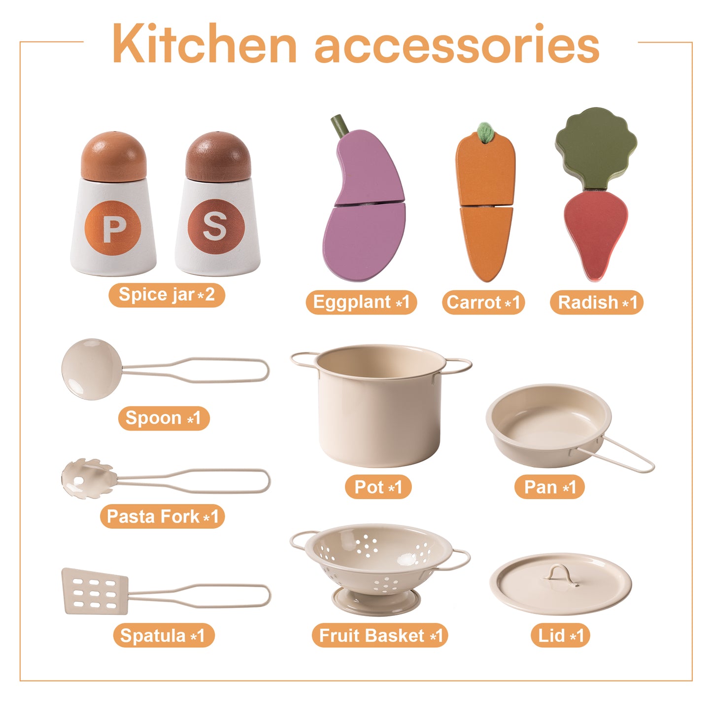 13 in 1 Pretend Kitchen Play Set with Utensils for Play Kitchen
