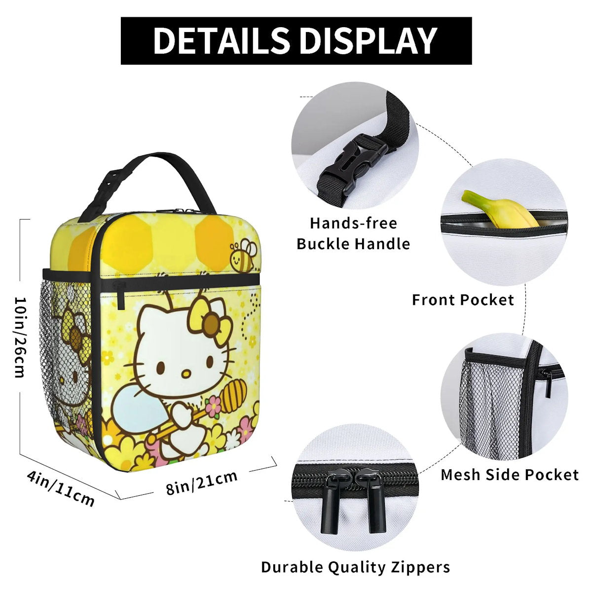 Yellow Hello Kitty Lunch Bags Portable Insulated School Lunch Bag - ChildAngle
